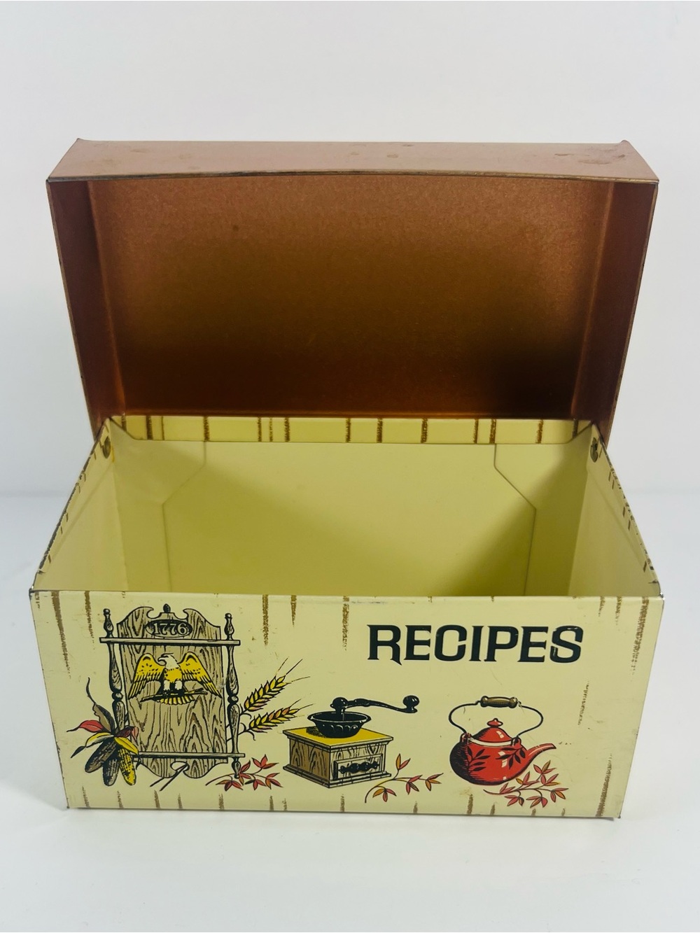 J.Chen & CO Vintage Cream Recipes Decorative Tin Storage Box Metal Made in USA